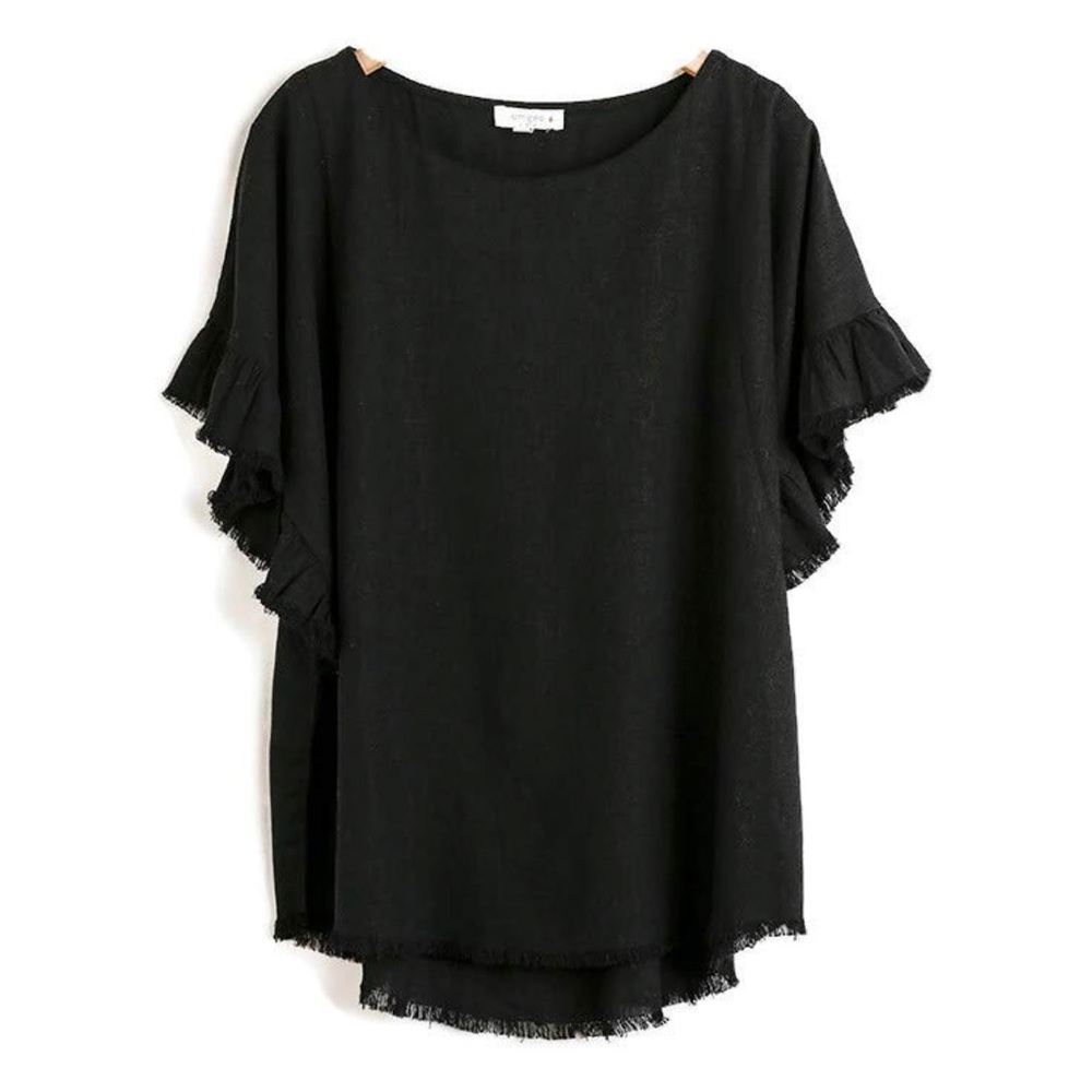Umgee Black Ruffle Sleeve Blouse